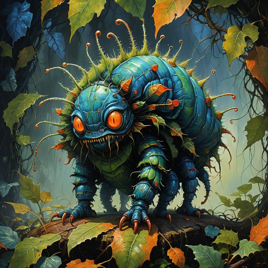 Scary Caterpillar Monster Concept Art in Oil Painting Style
