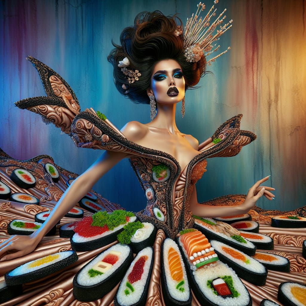 Sushi Haute Couture: A Hyperrealistic Fashion Model