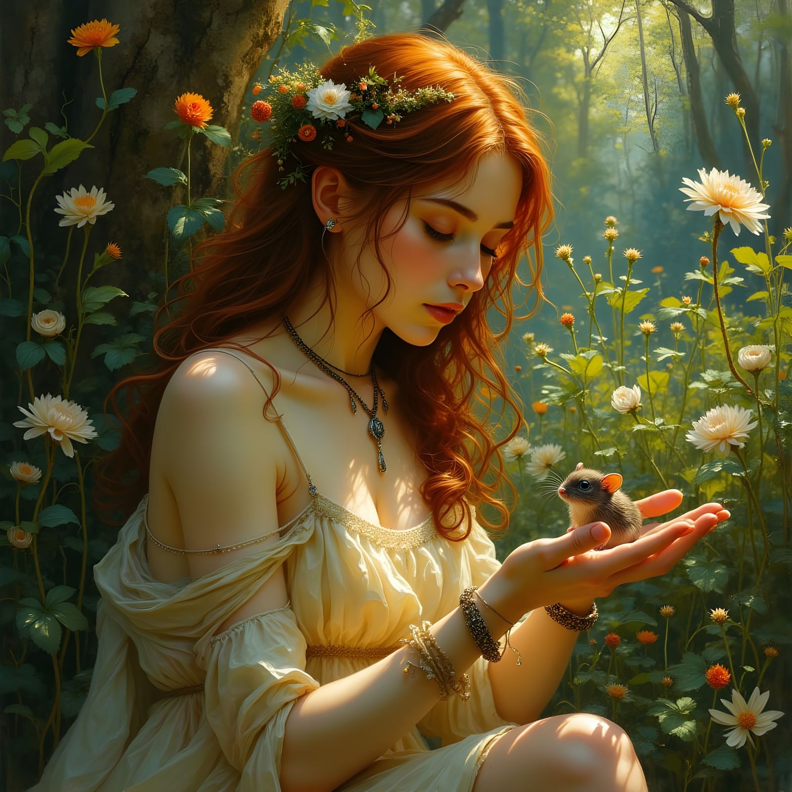 Goddess with Mouse: Da Vinci-Inspired Serene Art