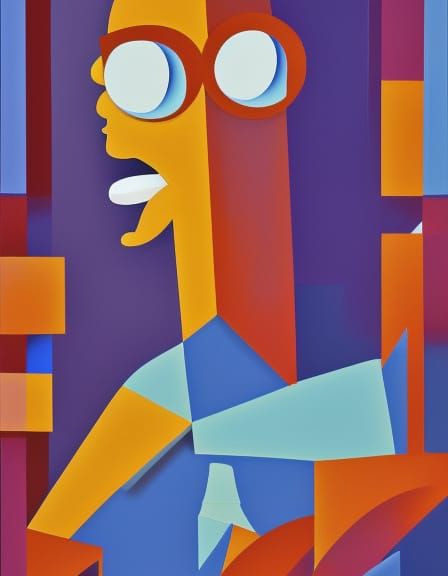 Homer Simpson Cubist Painting in Art Deco Style
