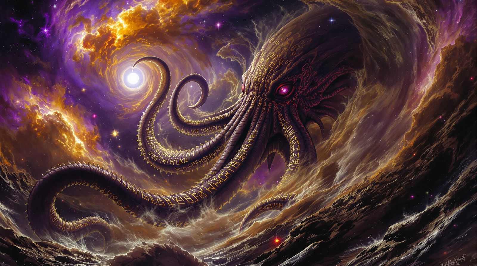 Cosmic Kraken Emerges From Nebula in Dark Fantasy Style