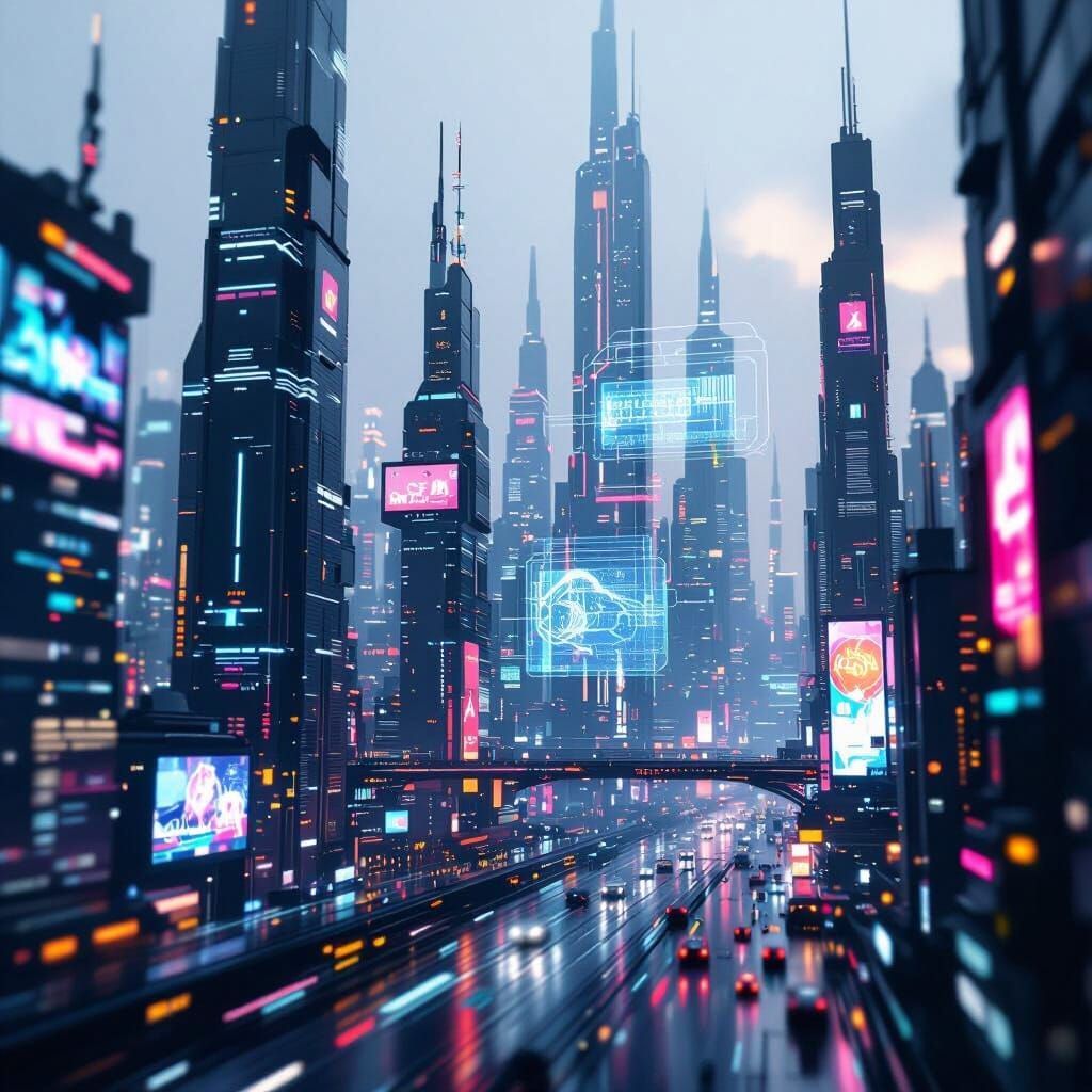 Futuristic Cyberpunk Cityscape with Neon Lights
