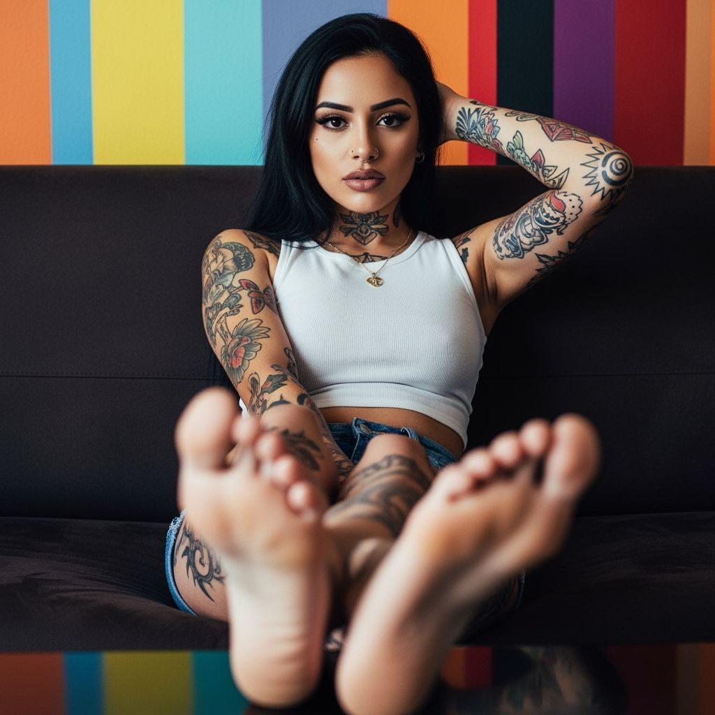 Tattooed Woman in Hyperrealistic Photorealistic Style