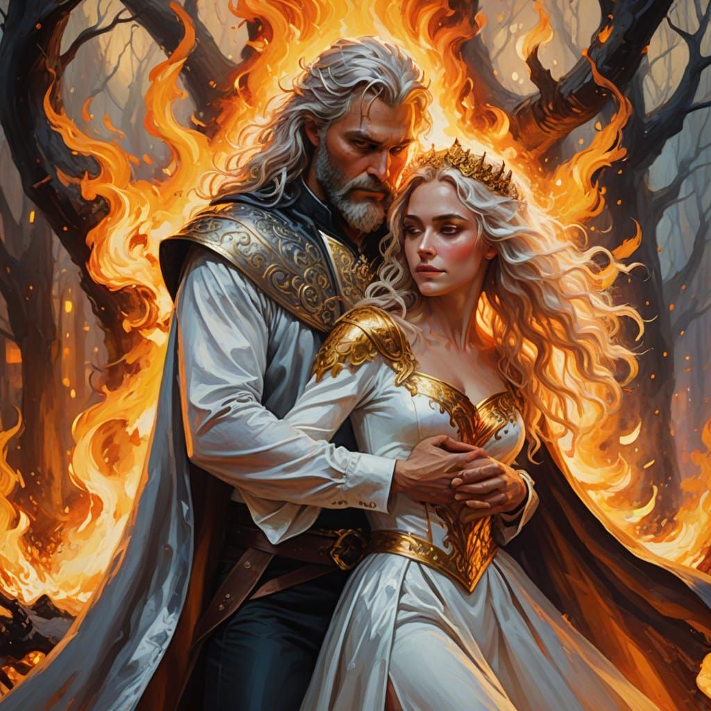 Monsters Dance Around Fiery Flames in Vibrant Oil Painting