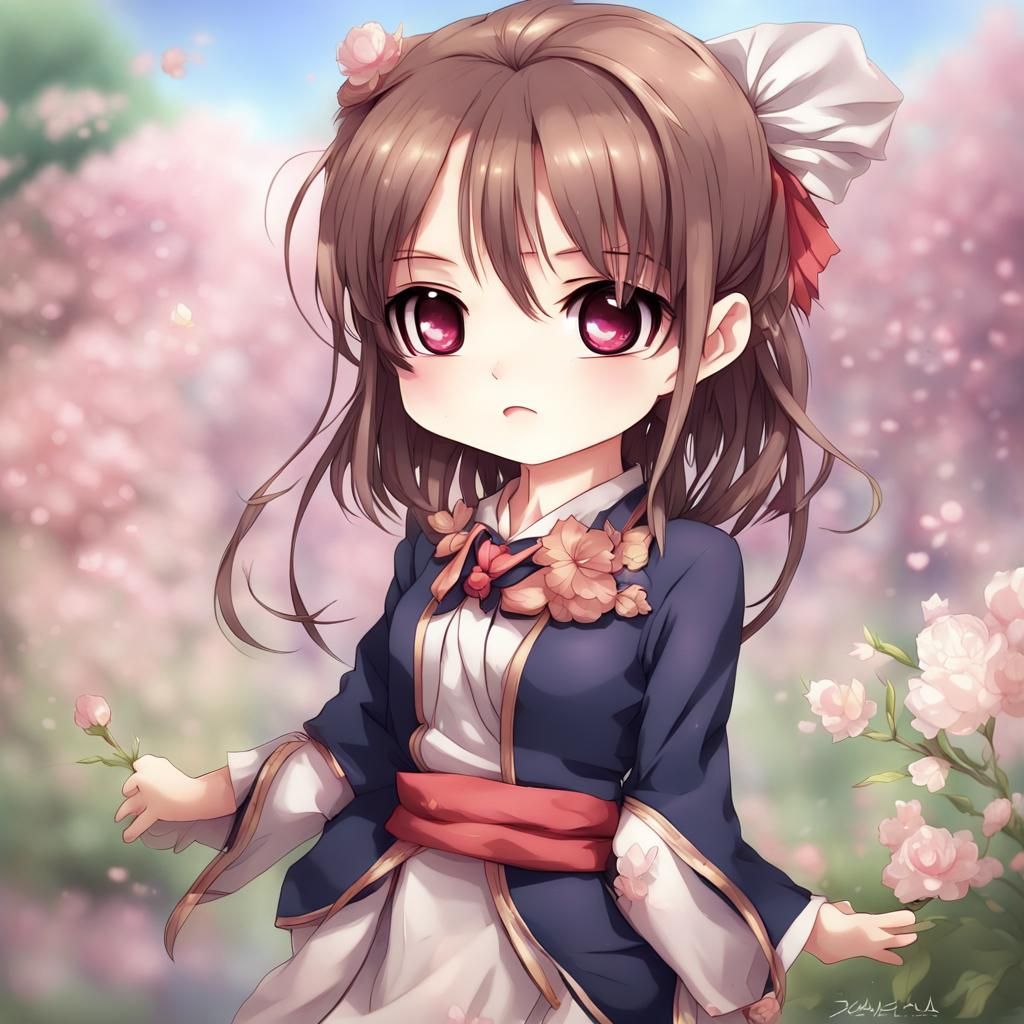 Cute Chibi Girl in Anime Style