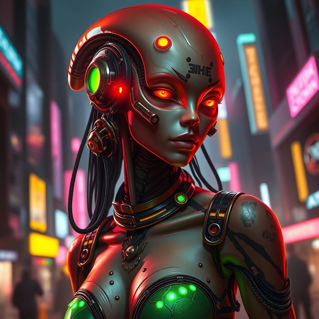 Futuristic Alien Woman in Steampunk Cybernetics