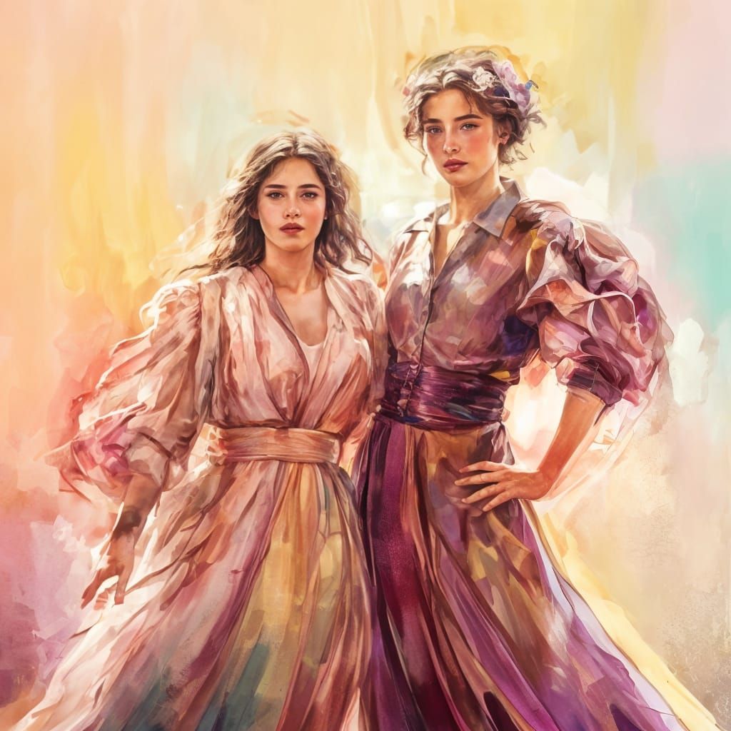 Elegantly Dressed Theatrical Figures in Whimsical Bohemian S...