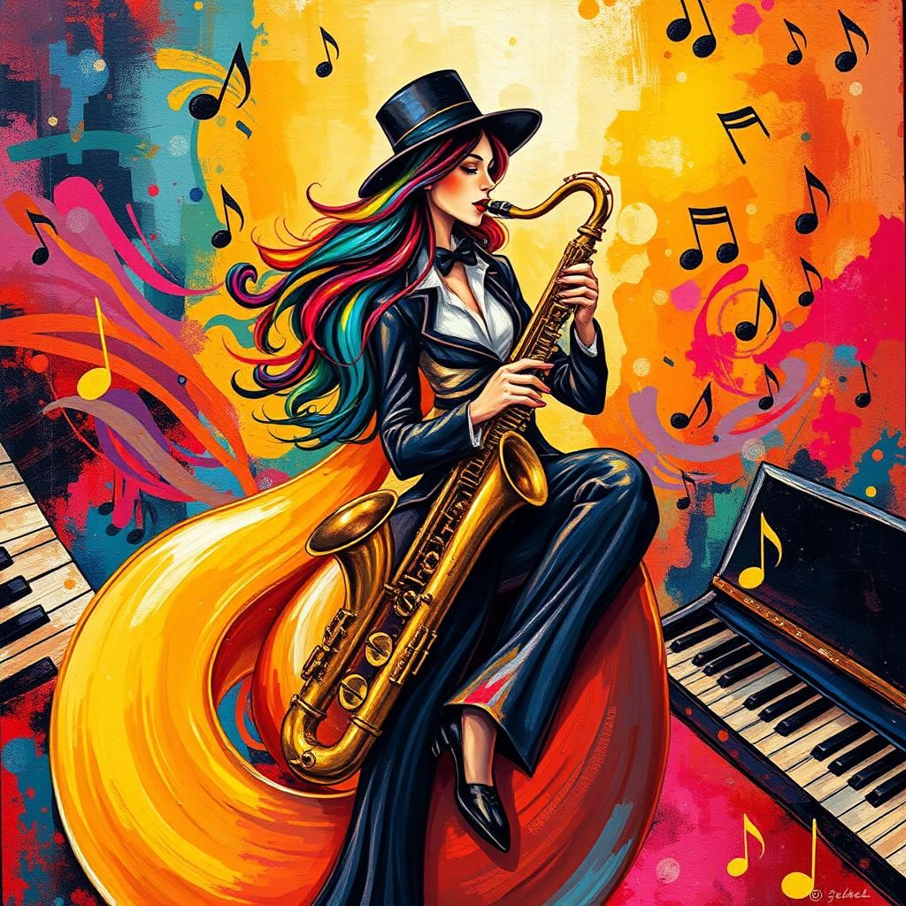 Jazz Scene with Saxophone Player in Matisse Style