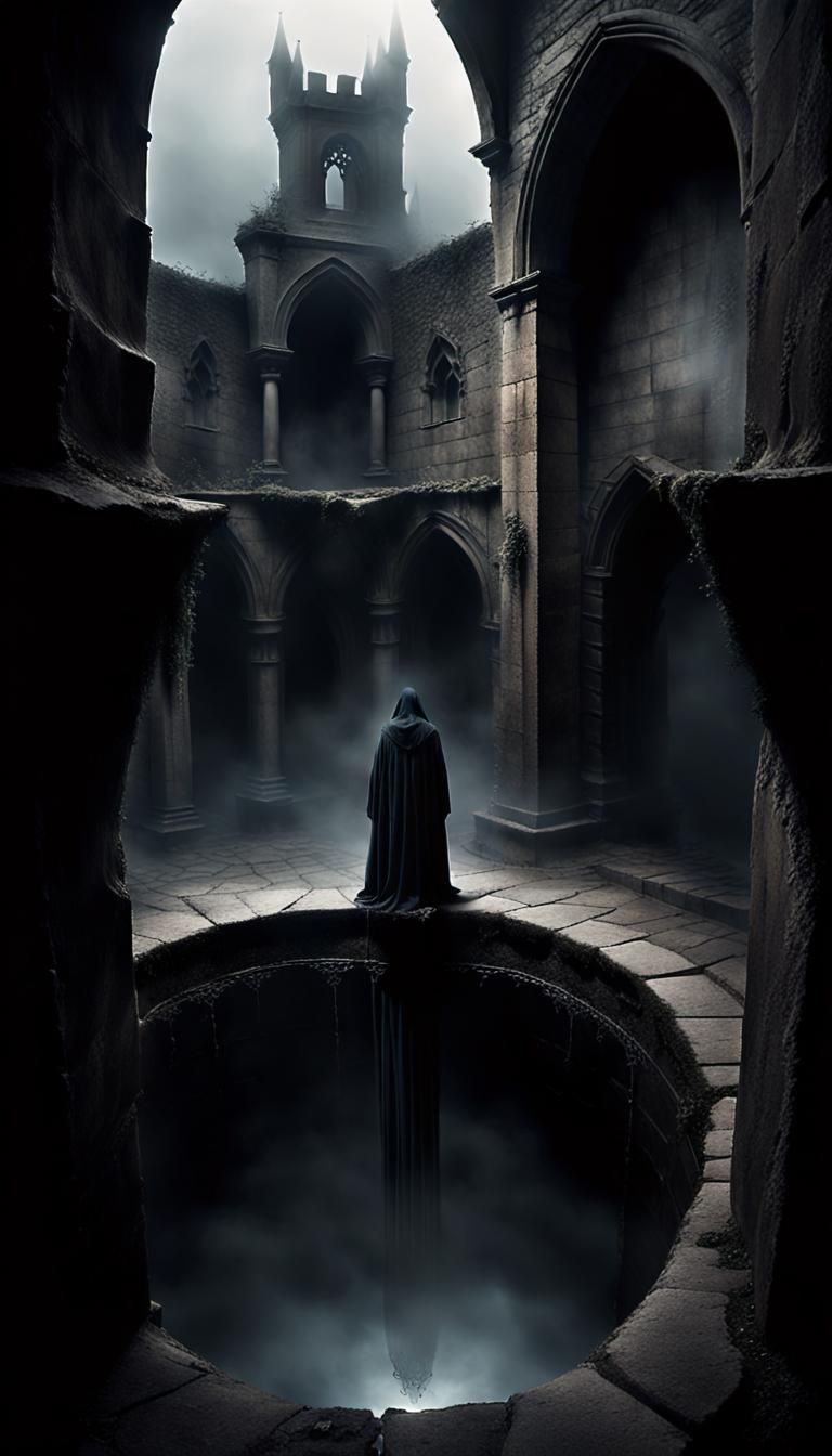 Gothic Surrealism: Figure at the Edge of a Well