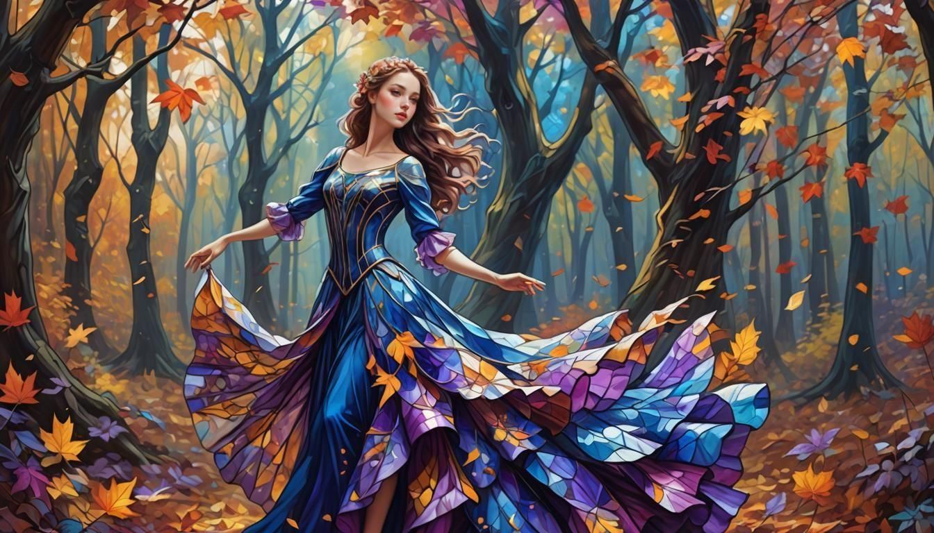 Stained Glass Ball Gown in Autumn Forest
