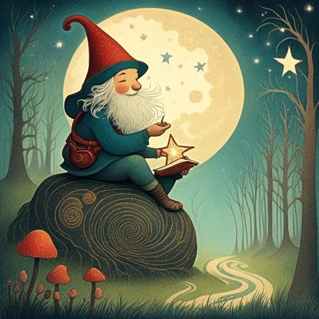 Gnome Wishes on a Star: Storybook Illustration
