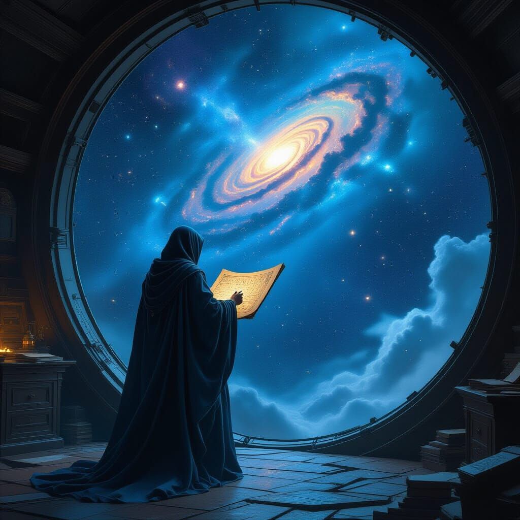 Celestial Cartographer Charting Galaxies in Observatory