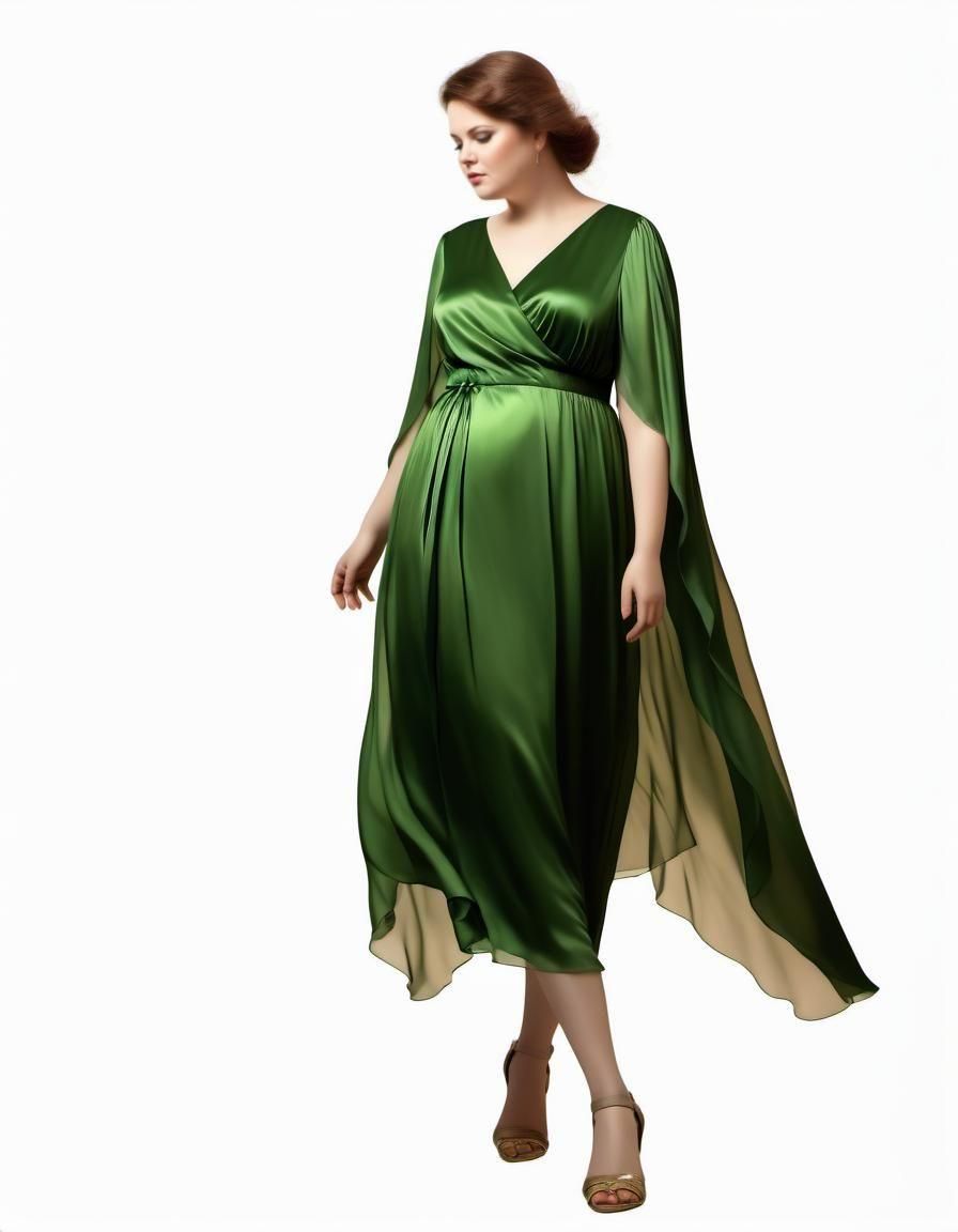 Woman in Green Silk Dress with Forest Background
