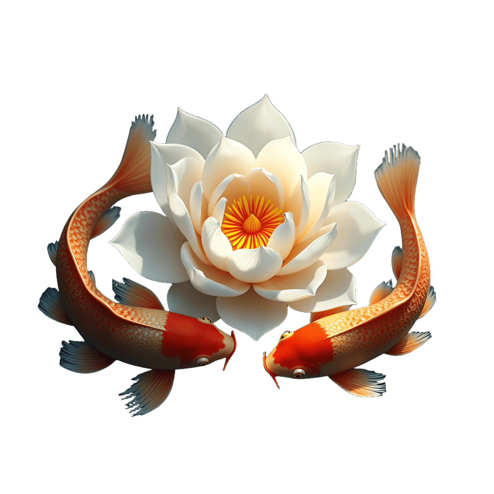 Golden Koi and Lotus Flower in Detailed Painting