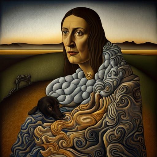 Surreal Quilted Greyhound Mother in Dali Style
