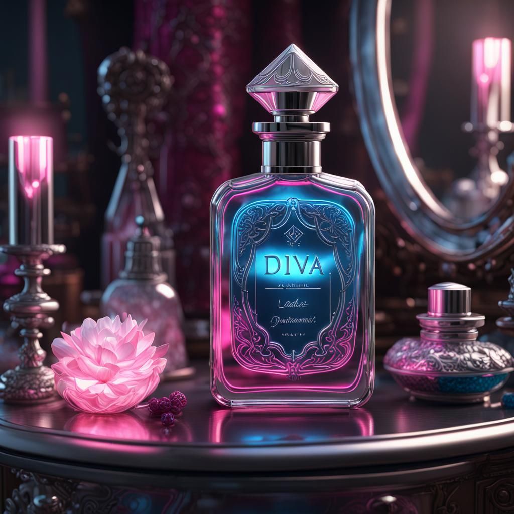 Perfume Bottle with Neon Contents, Dark Fantasy Concept Art