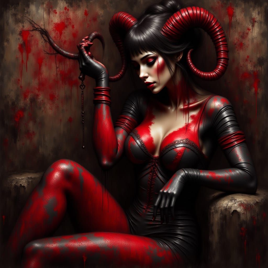 Harleen Quinzel in Red and Black Latex, Klimt Style