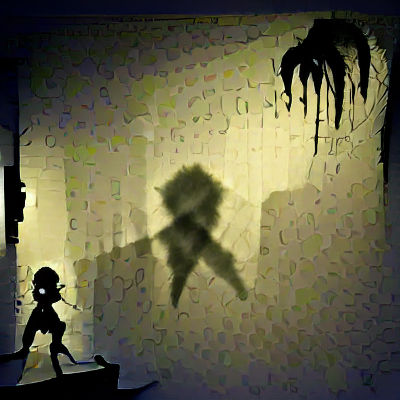 Eerie Shadow Figure in Warmly Lit Cave