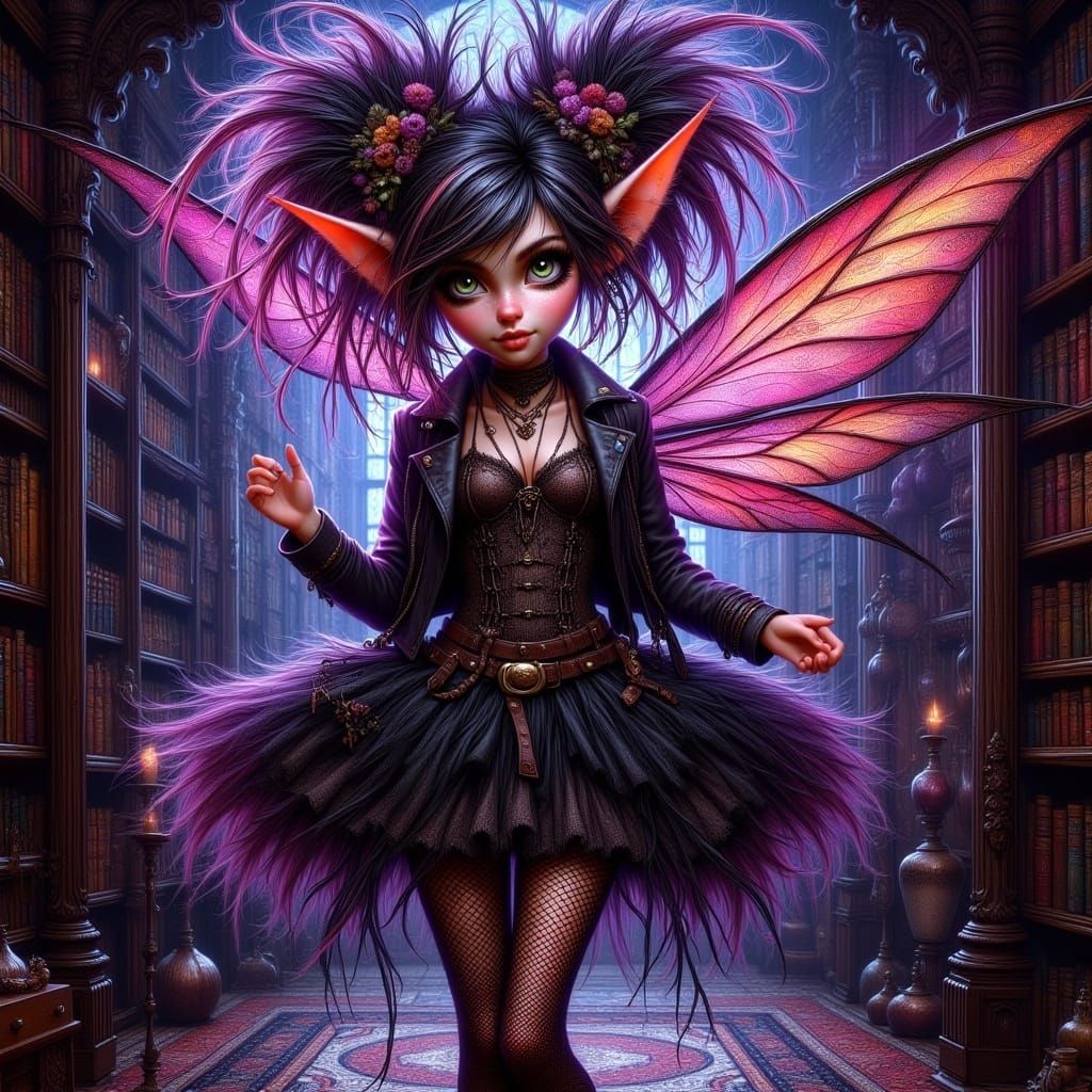 Punky Pixie with Gothic Glamour in Digital Art