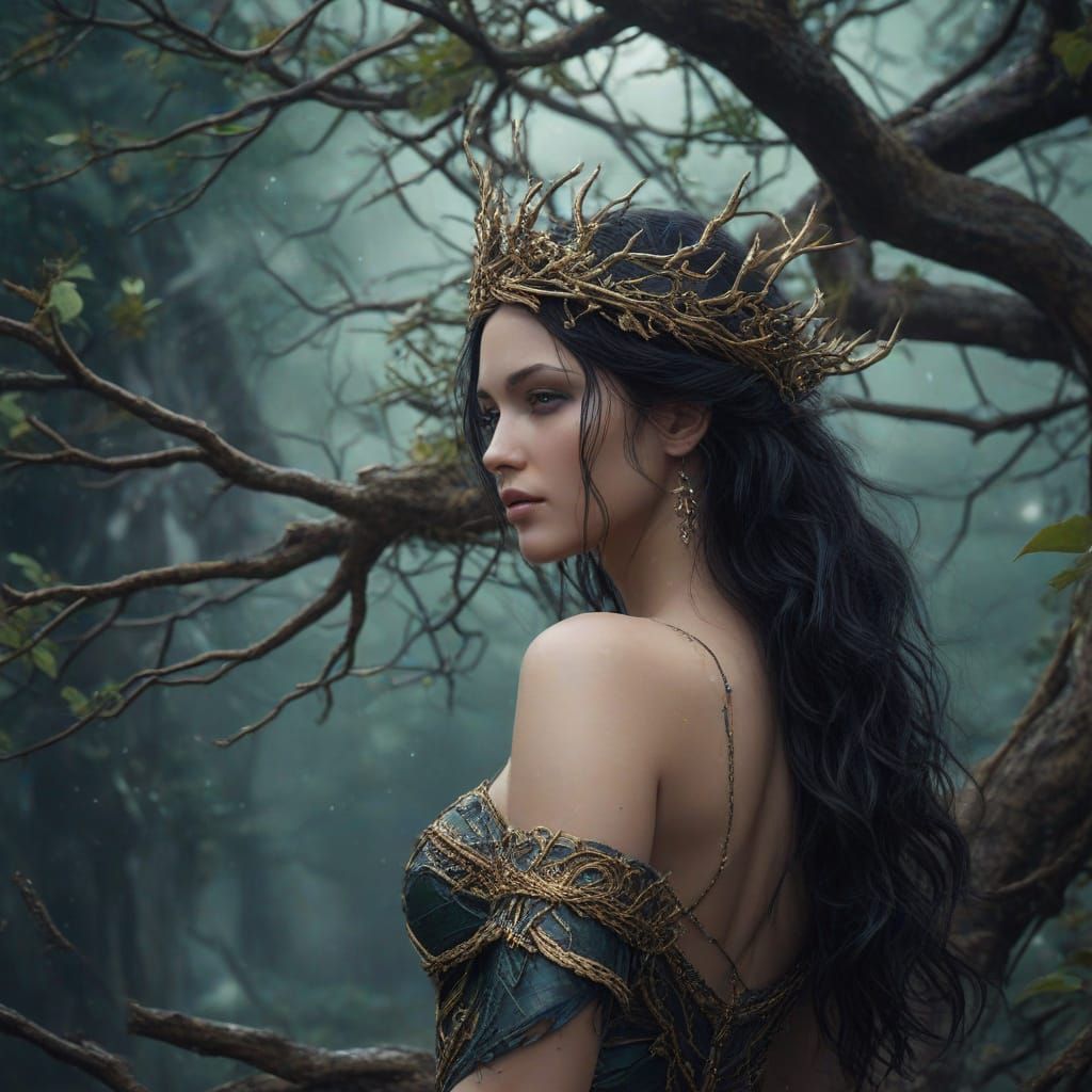 Ethereal Goddess in Dystopian Ruins, Rendered in Unreal Engi...