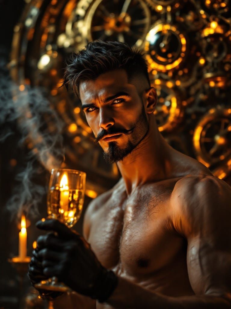 Elegant Steampunk Figure Toasts Midnight in Golden Elegance