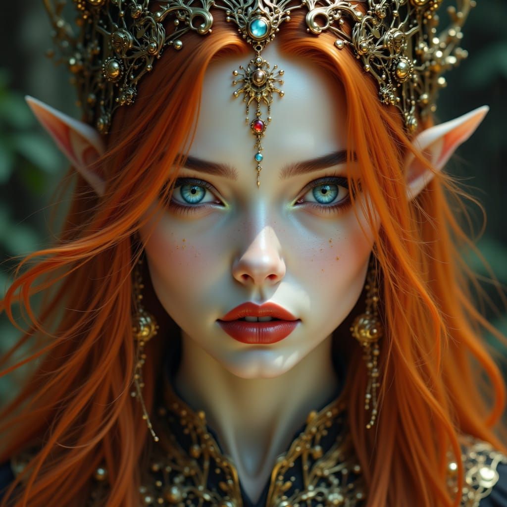 Majestic High Sidhe with Copper Hair, in Art Nouveau Style