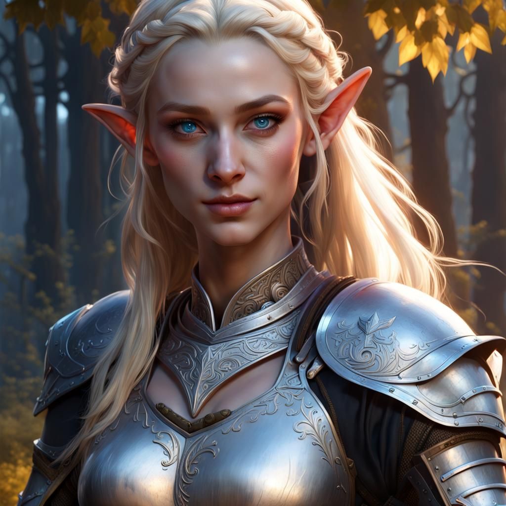 Elven Knight in Shining Armor: Dark Fantasy Art