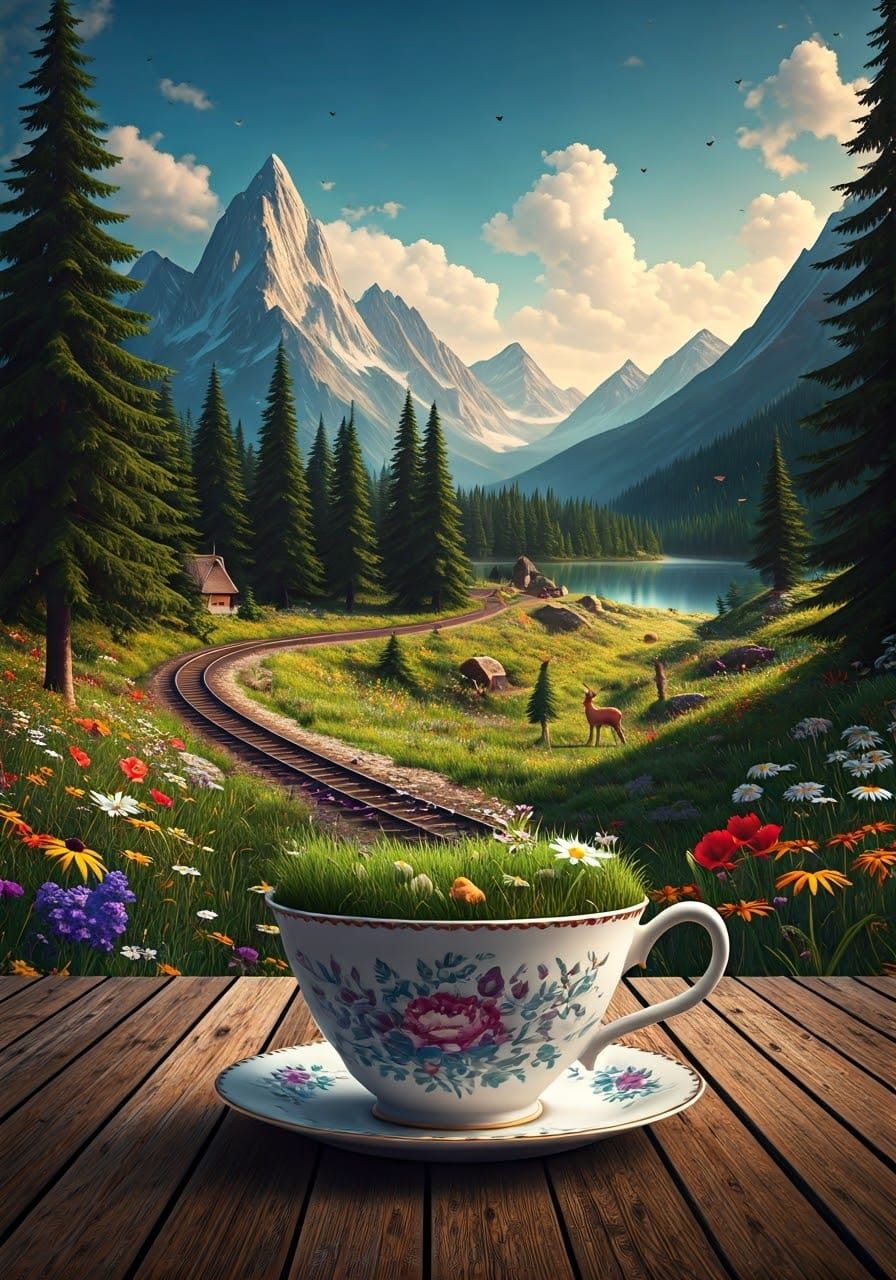 Miniature World Overflowing from Antique Cup