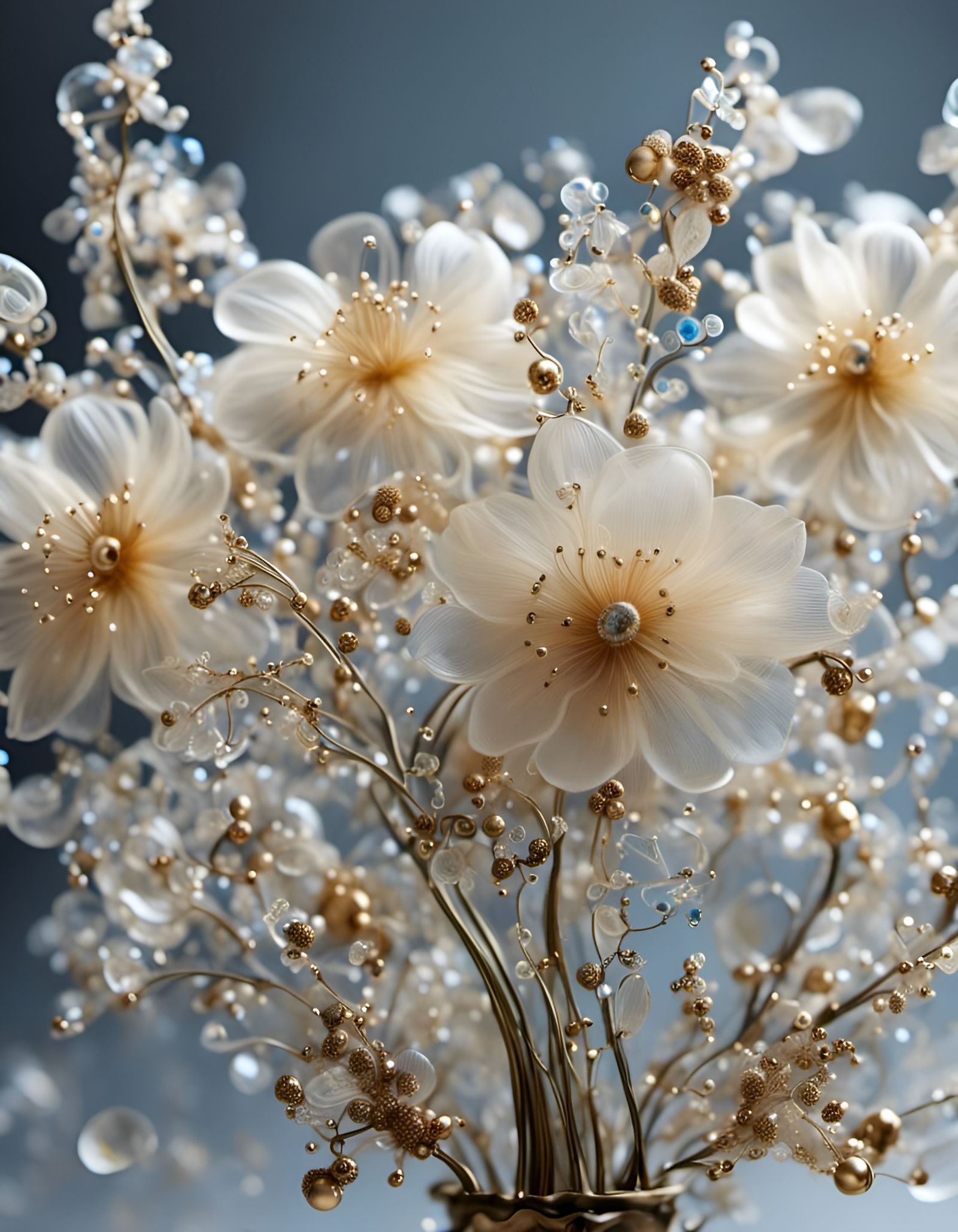 Hyperreal Flowers with Gilded Glass Filament