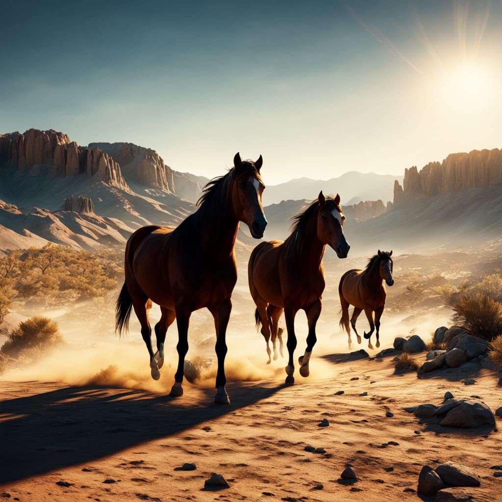 Cinematic Horses in Golden Desert Light