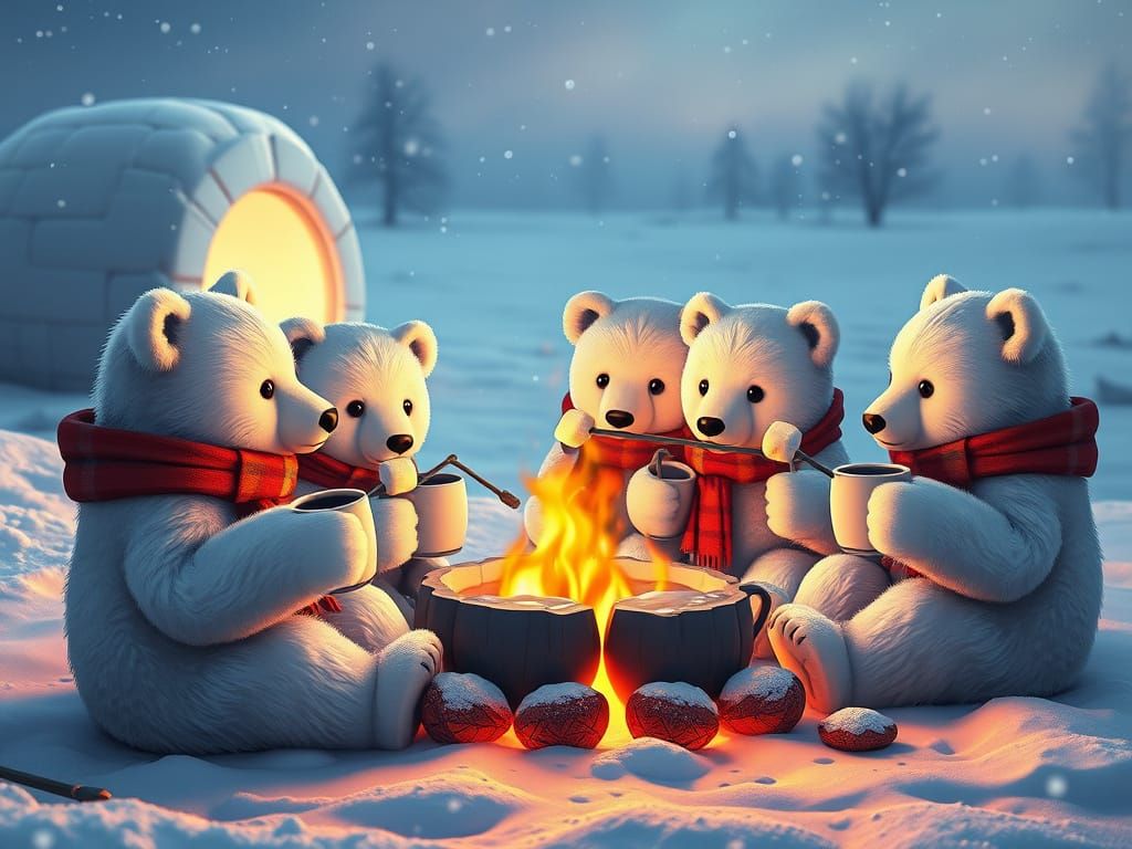 Cozy Winter Scene with Polar Bear Cubs