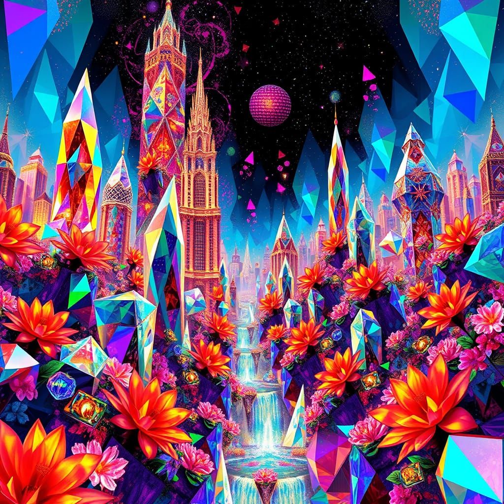 Surreal, Sequin-Covered Utopia in Cubist, Art Deco Style