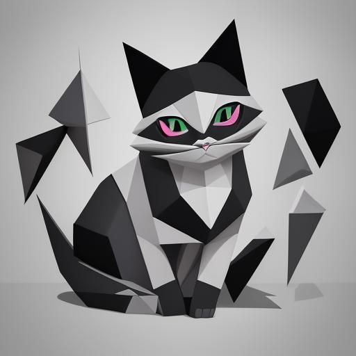 Cubist Grey Cat Geometric Fauvism Art Deco Painting