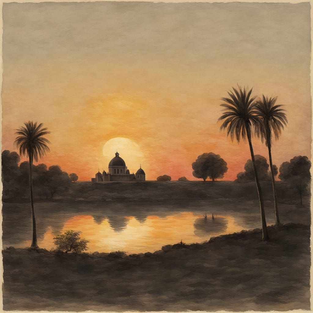 Sunset Landscape in the Style of Zurbarán