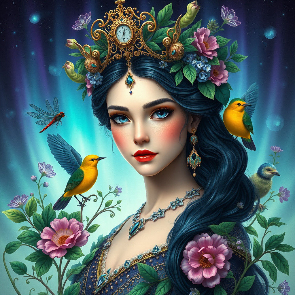 Enchanted Forest Princess Portrait in Art Nouveau Style