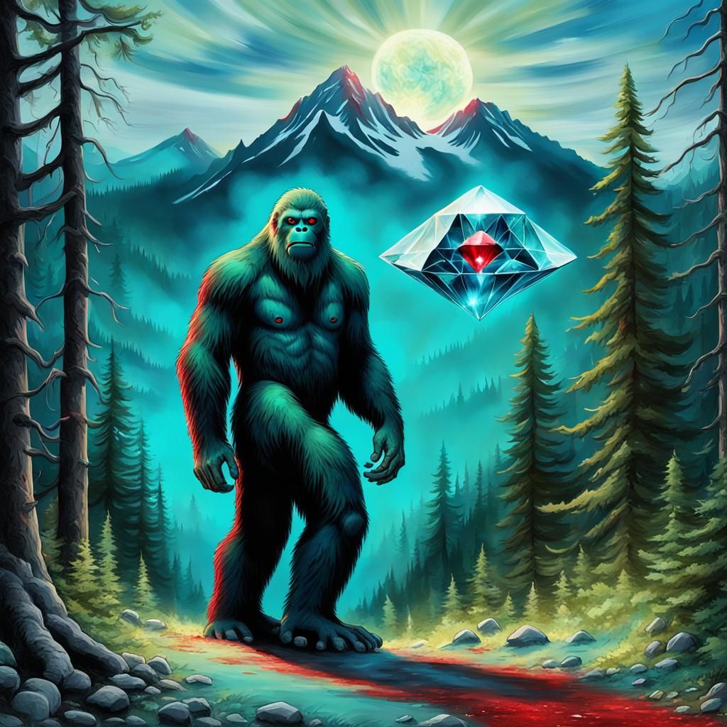 Realistically Rendered Bigfoot Holding a Diamond
