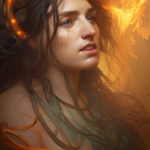 Celtic Hearth Goddess Portrait in Hyperdetailed Style