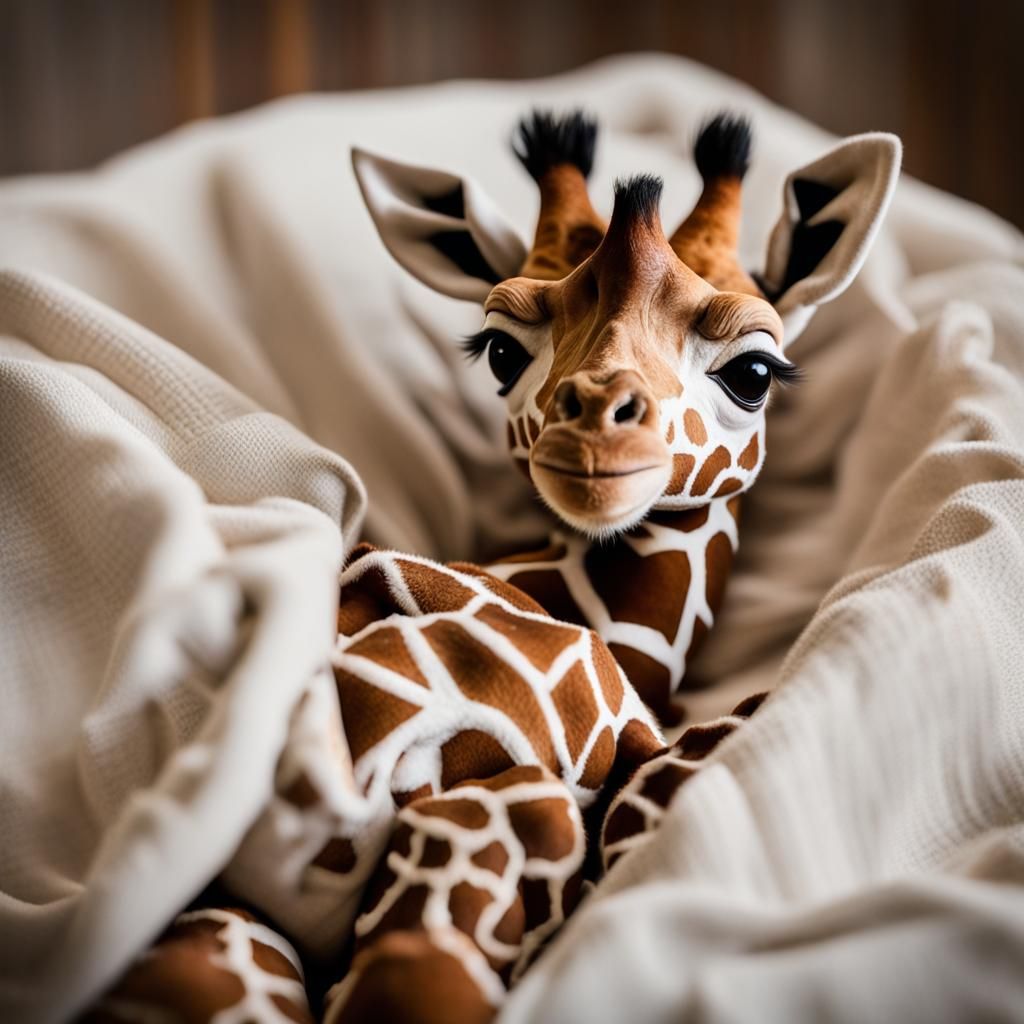 Adorable Infant Giraffe Peacefully Resting in Crib