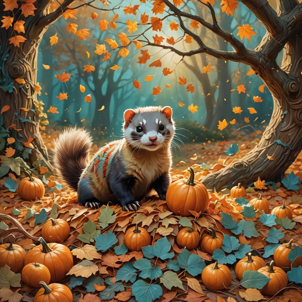 Ferret's Autumn Day: A Tapestry of Falling Leaves