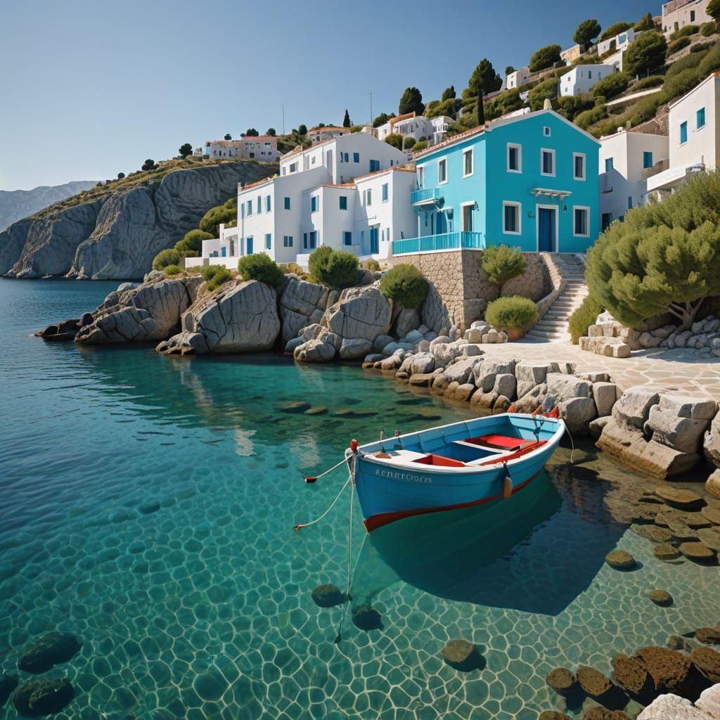 Greek Fishing Boat Anchored in Turquoise Waters