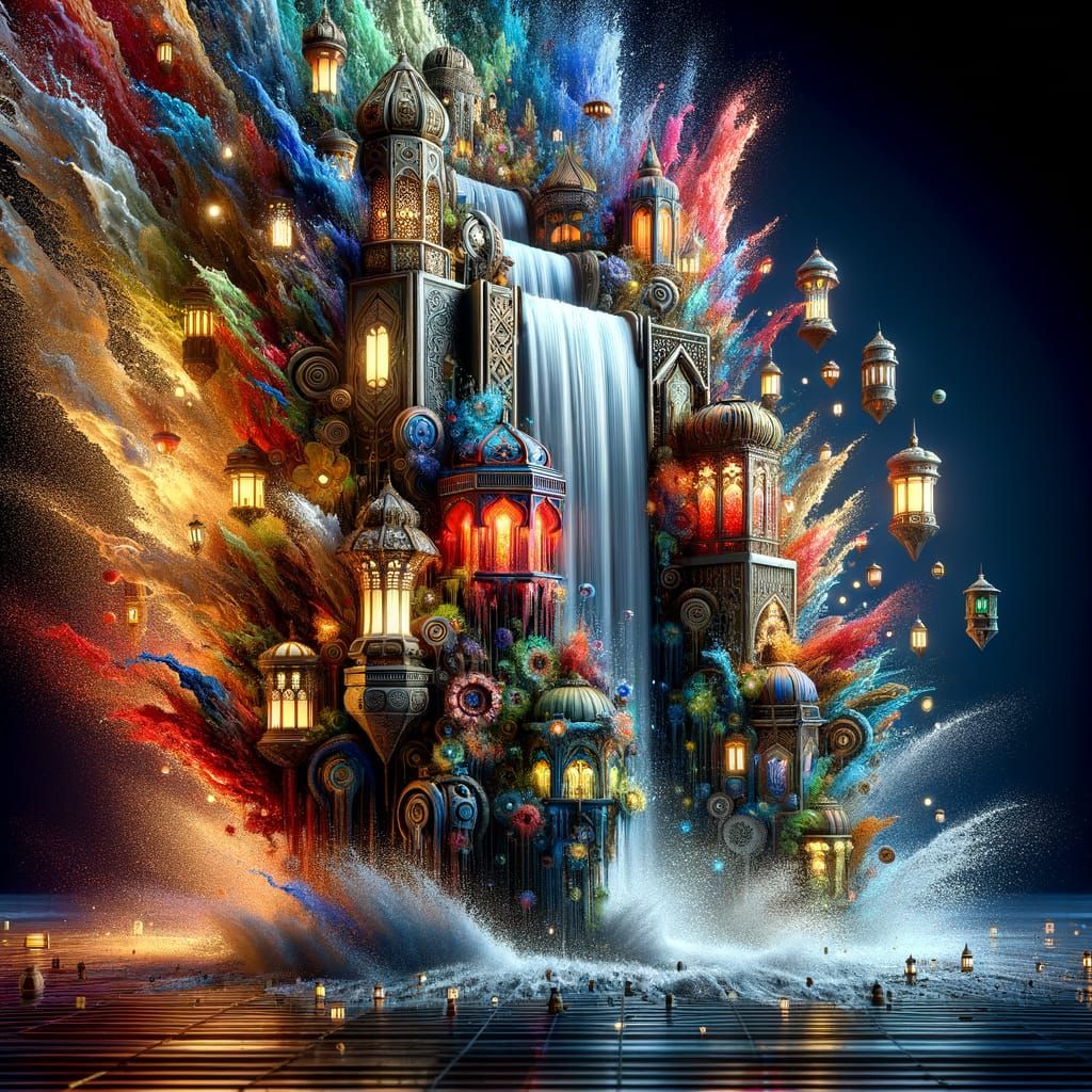 Ornate Lantern Waterfall Concept Art