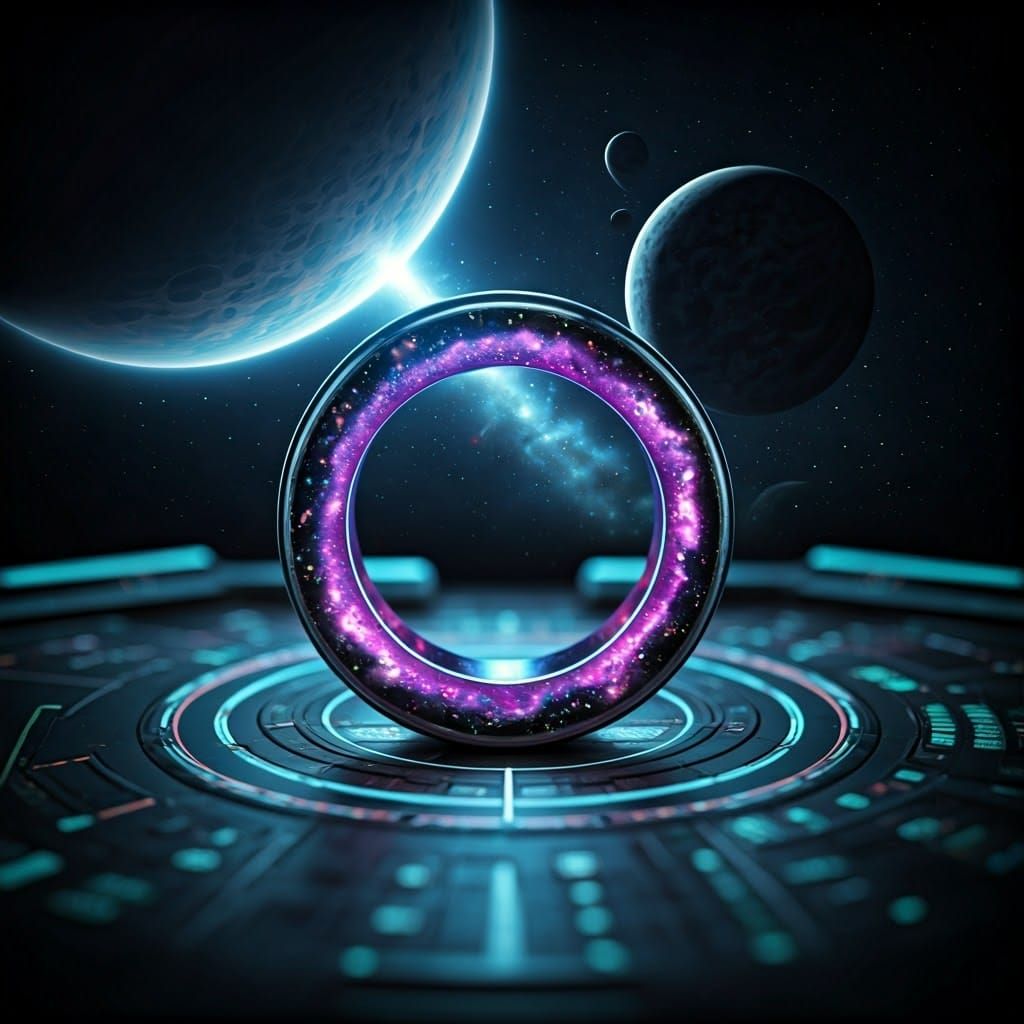 Bioluminescent Portal Ring in Spaceship Command Center