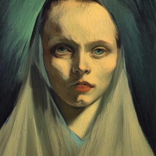 Ethereal Ghost Portrait in Dark, Muted Oil Painting Style