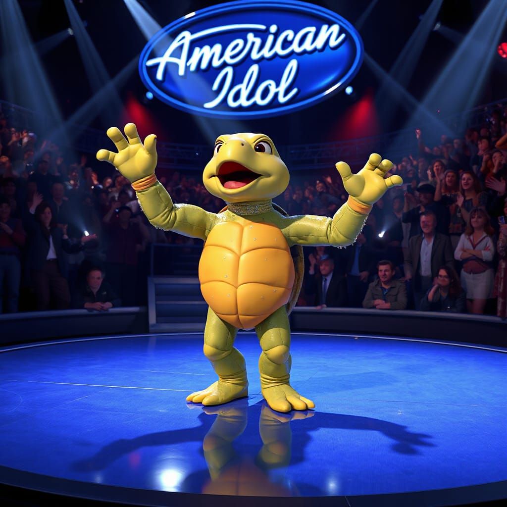 Singing Turtle on Stage in Pixar Style