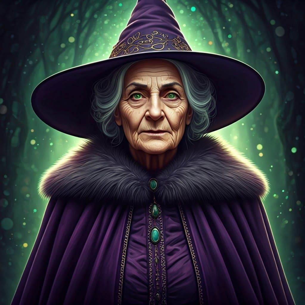 Mystical Witch in Deep Purple Robes with Velvet and Fur