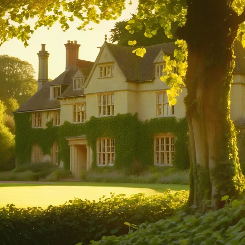 Sunlit English Manor House in Impressionist Style