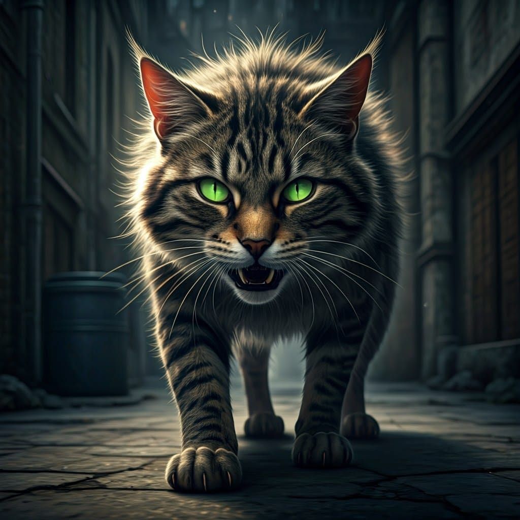 Feral Cat Unleashes Fierce Fury in Dark Alleyway