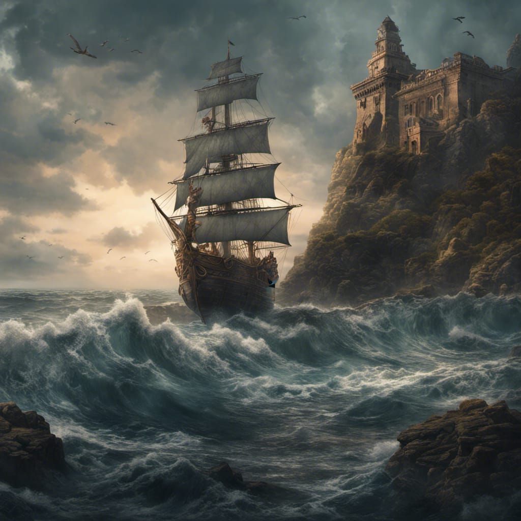 Dramatic Sailing Ship in Stormy Sea