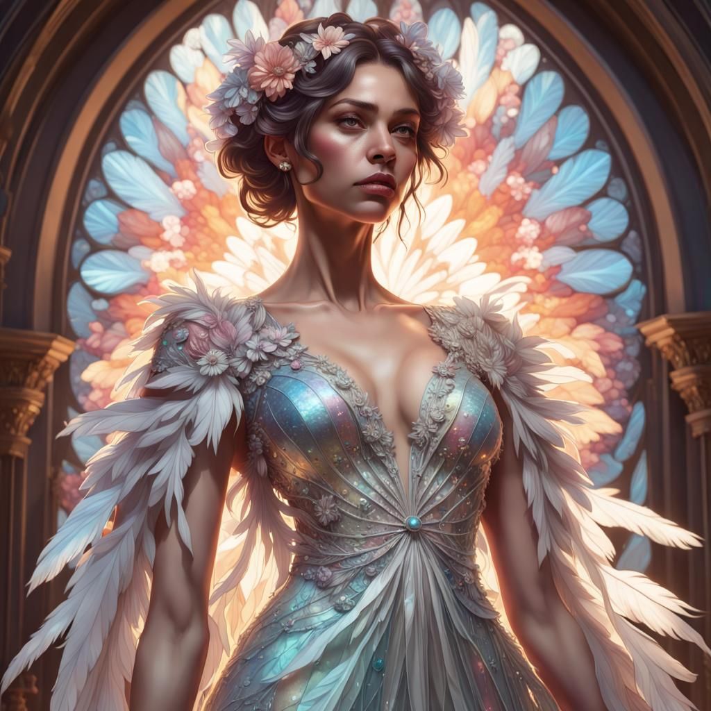 Pearlescent Crystal Figure Portrait in Digital Art Style