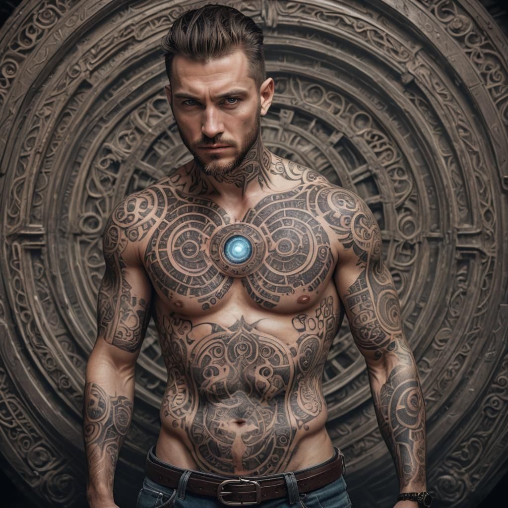 Man With Portal Tattoo: Hyperrealistic 64 Megapixel Image